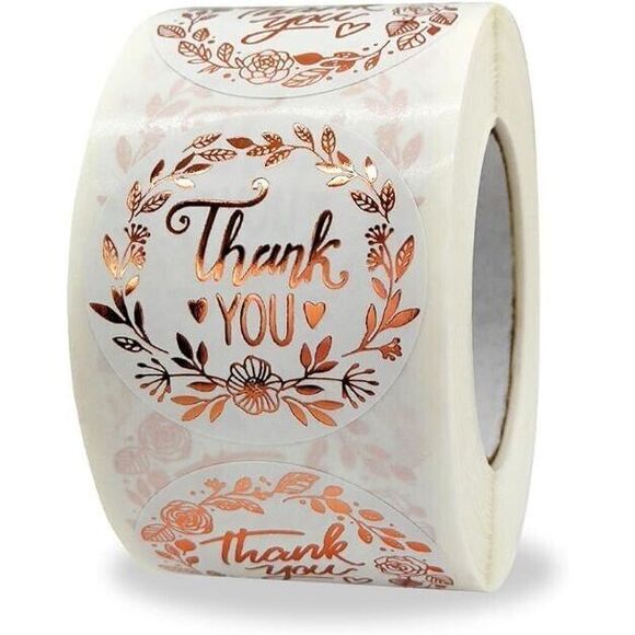 1000PCS Thank You Olive Branch Gold Rose 1 Inch Self-Adhesive Label Decal Envel - Picture 7 of 8